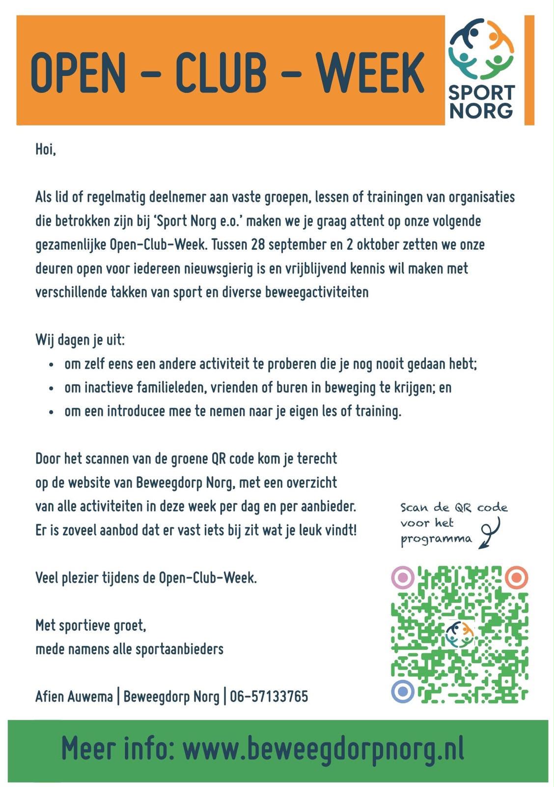 Oproep eigen leden - Open club week 2026